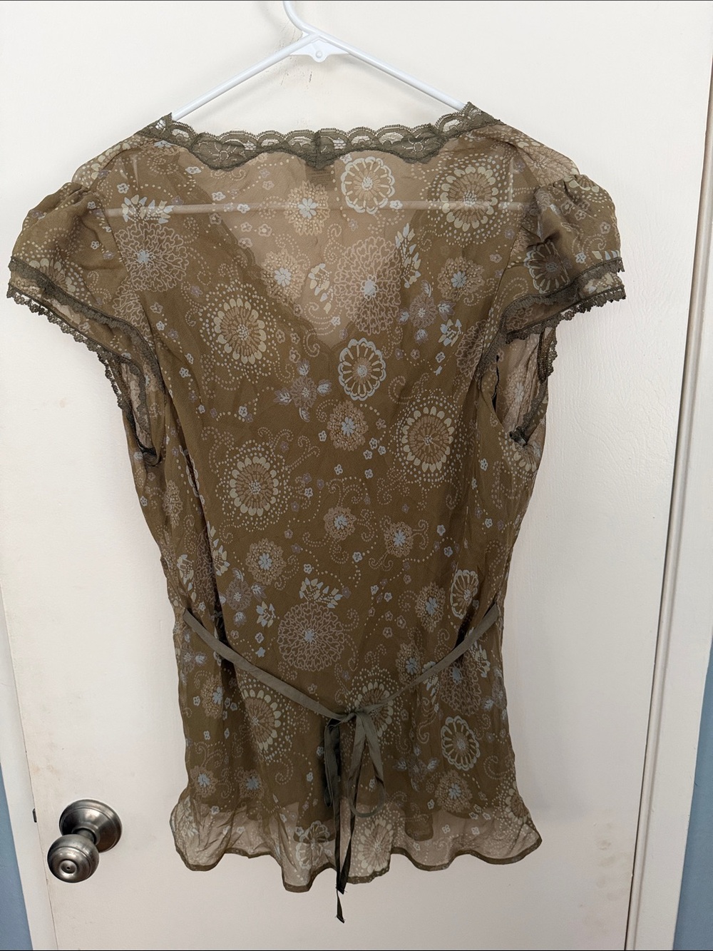 GAP Taupe Silk Floral Lace-Trim Top - Picture 8 of 10